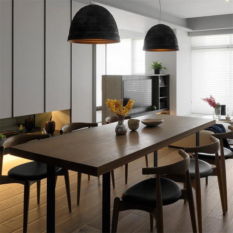 北欧实木餐桌餐厅铁艺长方形吃饭桌子家用简约餐桌椅组合小户型