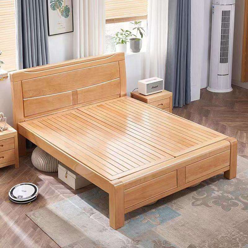 新款榉木实木床加粗加厚中式1.5米单人1.8米双人主卧现代简约婚床