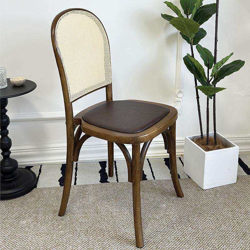 索奈特实木餐椅家用靠背中古藤编椅子咖啡椅甜品奶茶店复古餐厅椅