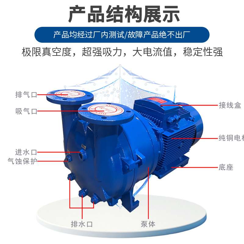 工业用2BV系列水环式真空泵高真空无油静音水循环铸铁/不锈钢叶轮