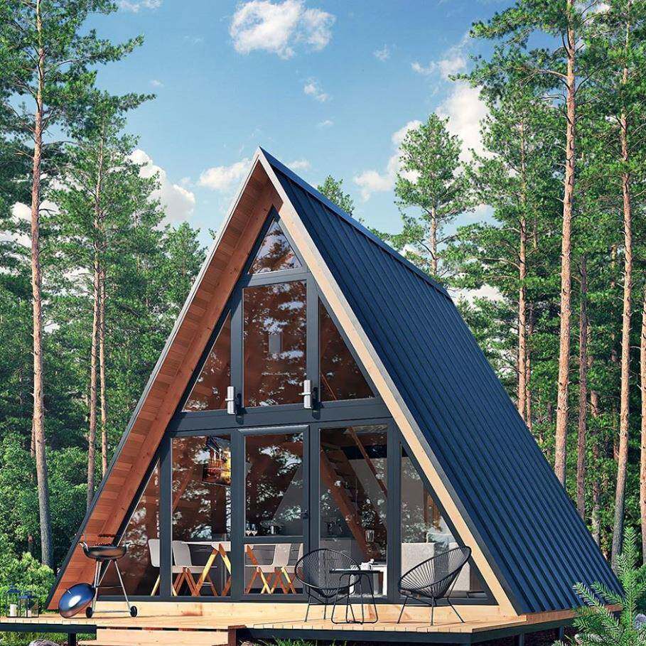 三角防腐木屋可移动户外度假村木别墅组合露营木房子网红民宿建造