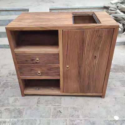 新中式老榆木可移动茶水台矮柜老榆木餐边柜家用客厅简约烧水柜