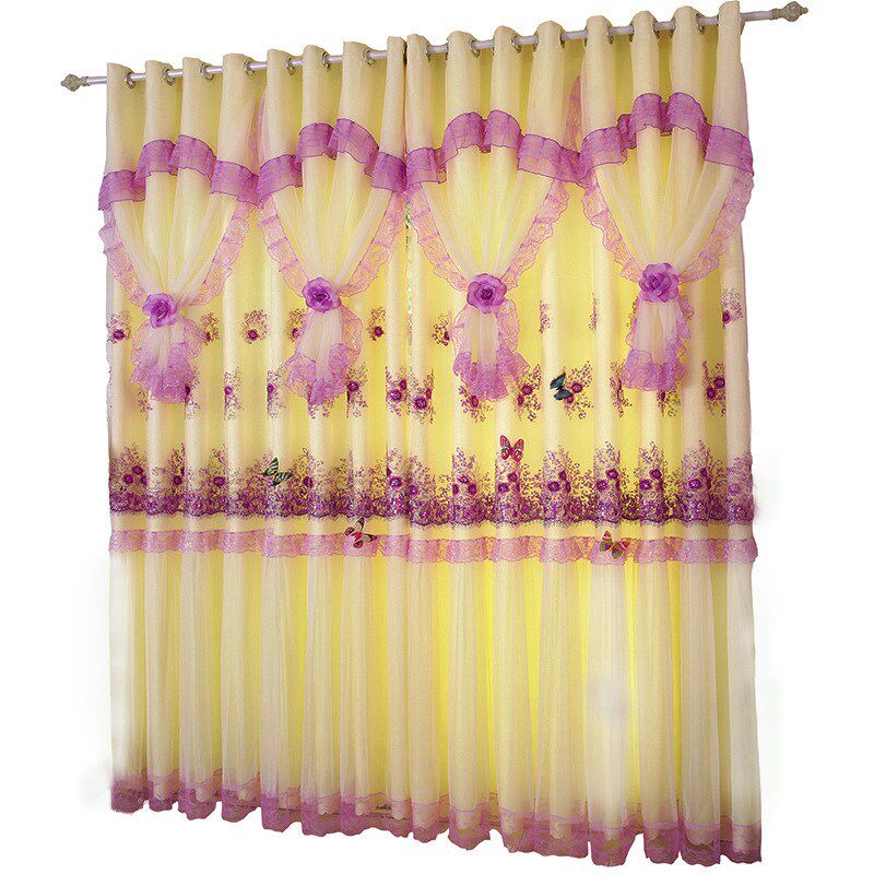窗帘两层纱遮光小窗户婚房窗帘成品卧室温馨公主风结婚喜庆落