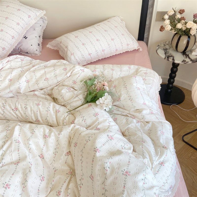 韩系公主风小碎花柔软泡芙棉四件套少女心单人学生宿舍床单三件套,床上用品,床单,淘宝优惠券,粉丝福利购,淘宝优惠卷