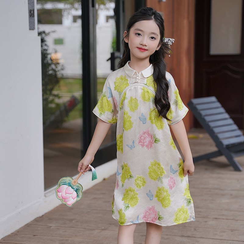 0769509女童旗袍中国风汉服裙子2025夏季连衣裙新中式儿童表演服