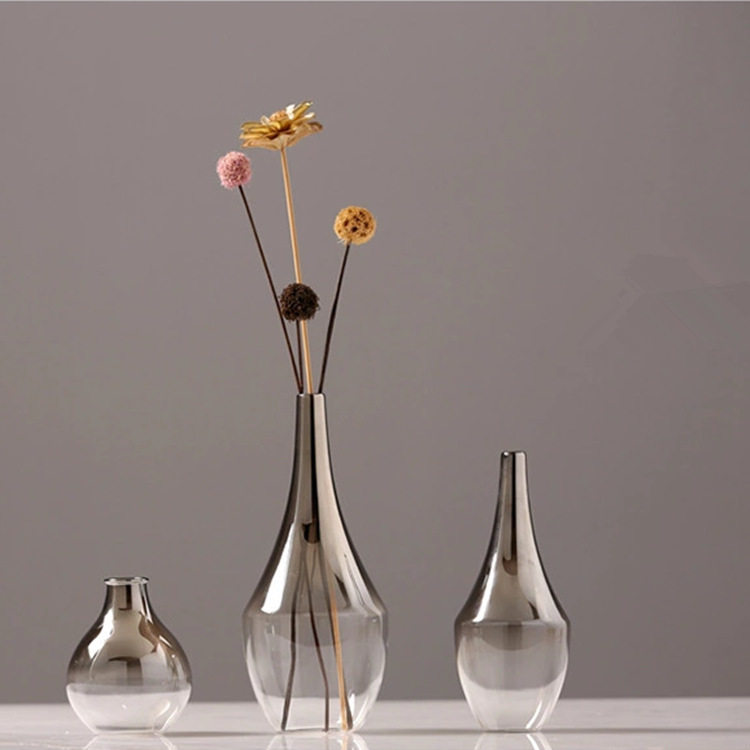 创意镀银迷你小花瓶渐变玻璃花器花插家居摆件