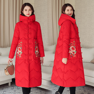 冬女新潮唐装时尚民族风中国风过膝长款羽绒棉服加厚棉衣旗袍外套