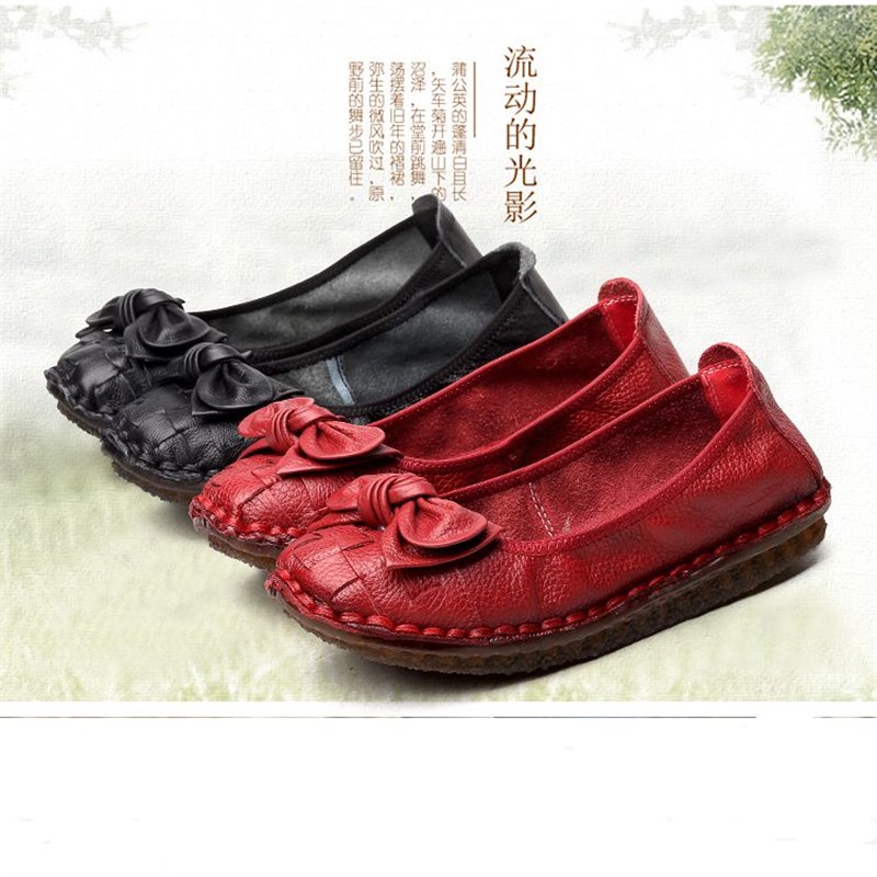 秋季新款手工套脚女鞋软底真皮妈妈鞋平底中年女鞋舒适婆婆鞋单鞋