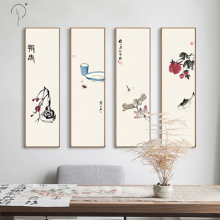 饰画 装 齐白石国画新中式 四联挂画禅意水墨客厅壁画沙发背景墙竖版