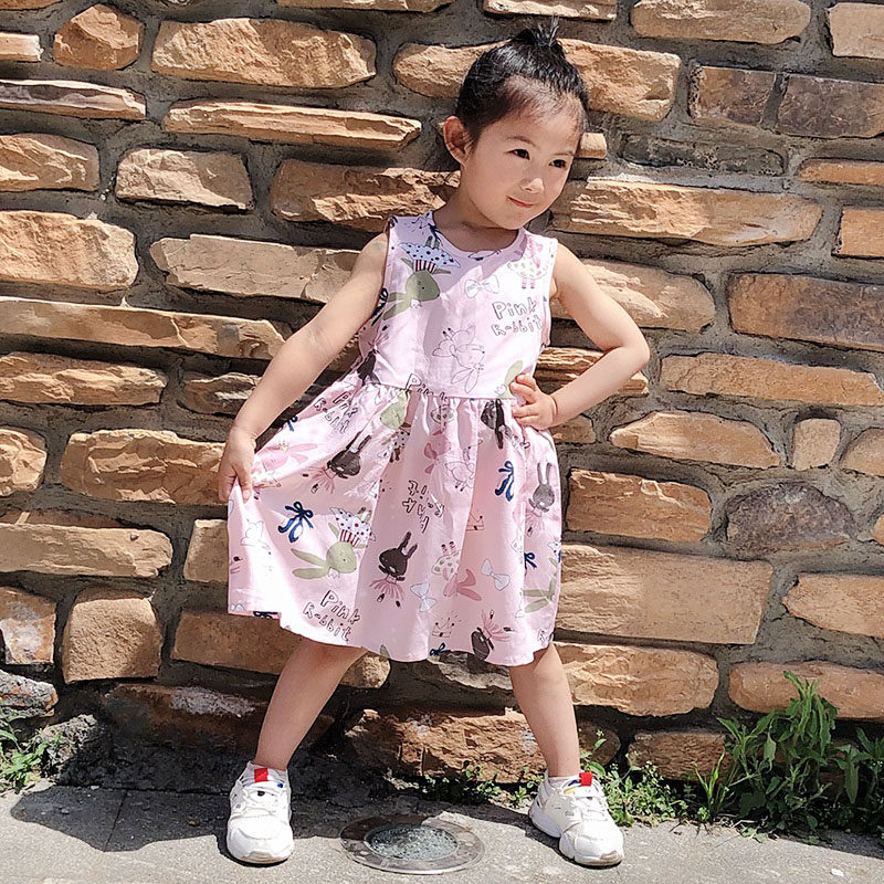 公主裙夏季棉绸连衣裙新款儿童裙人造棉宝宝裙洋气韩版休闲背心裙