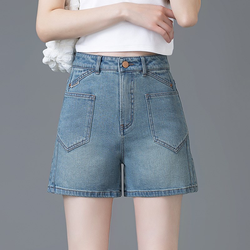 a字牛仔短裤直筒裤女2025年夏季新款高腰显瘦阔腿裤时尚休闲热裤