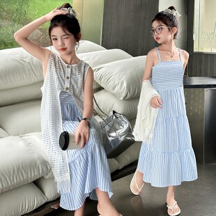 女童海边度假连衣裙夏季2025新款儿童韩版女孩背心吊带裙两件套潮