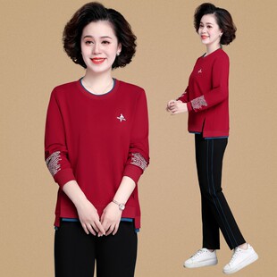 女款两件运动服套装时尚中年春季新款妈妈装宽松长袖卫衣洋气上衣
