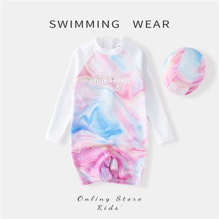 防晒连体泳装 女童泳衣2025新款 儿童海边度假速干游泳衣女孩长袖