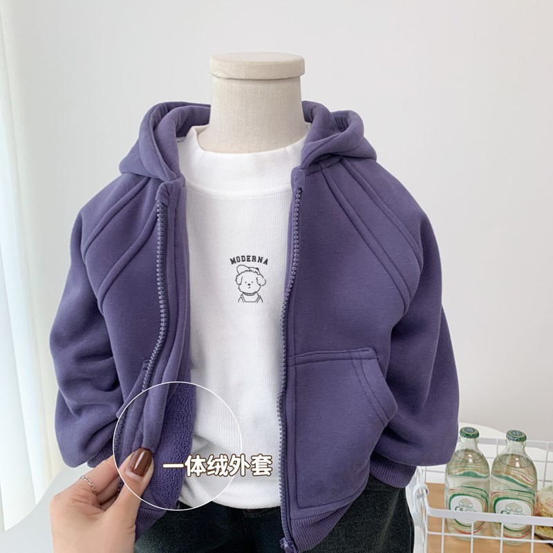 男童加绒连帽外套秋冬装儿童宽松休闲卫衣开衫中小童洋气上衣百搭