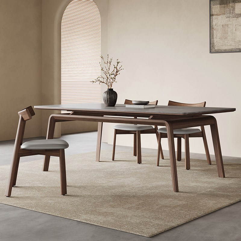 北欧岩板实木餐桌现代简约长方形2024新款白蜡木家用侘寂风餐饭桌