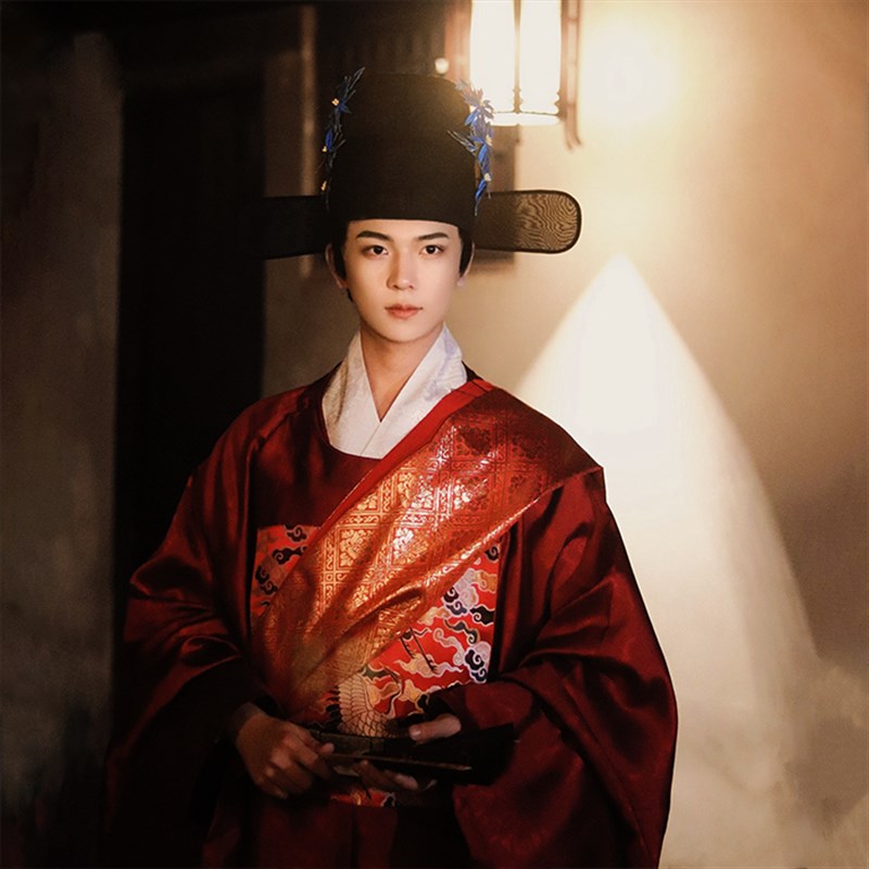 惜物国风 明制圆领汉服一品文官双鹤织锦绣花补服圆领袍汉婚婚服