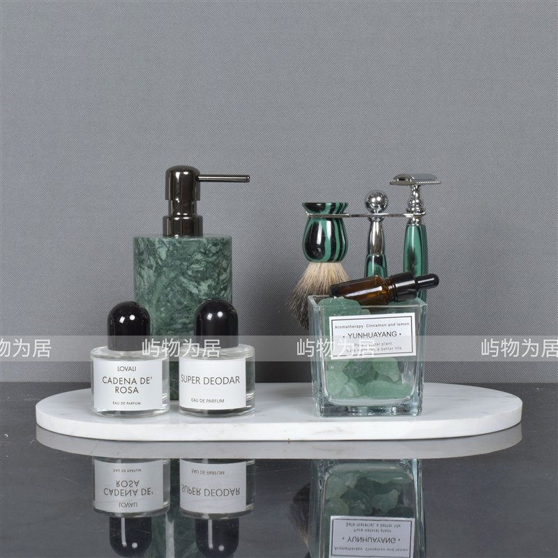 屿物为居 绿色系样板间卫生间大理石卫浴套装洗漱台香薰摆件组合