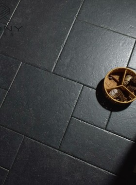 民宿酒店莱姆石地砖子母砖客餐厅别墅院子瓷砖阳台黑色防滑复古砖