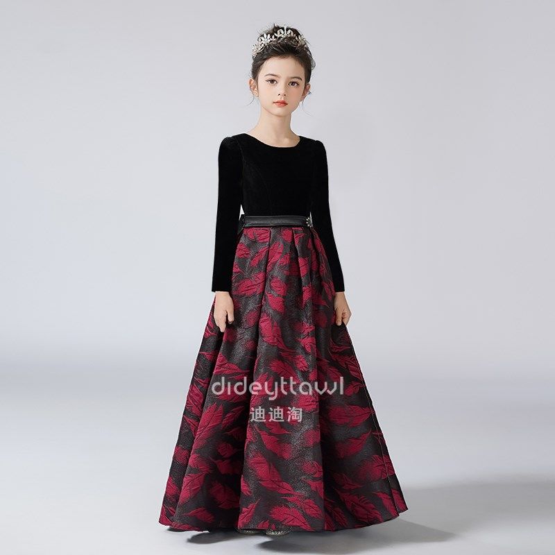 迪迪淘儿童钢琴演奏礼服优雅女童主持人演出服学生演讲表演礼服