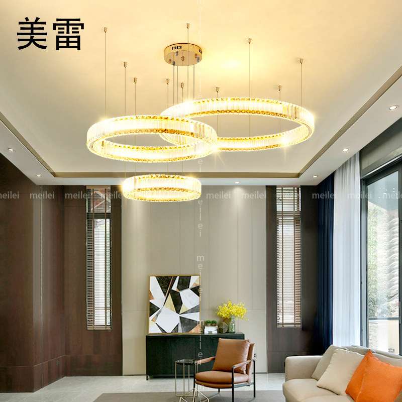 LED客厅圆环形后现代轻奢简约大气餐厅展厅商铺楼梯间水晶吊灯圈
