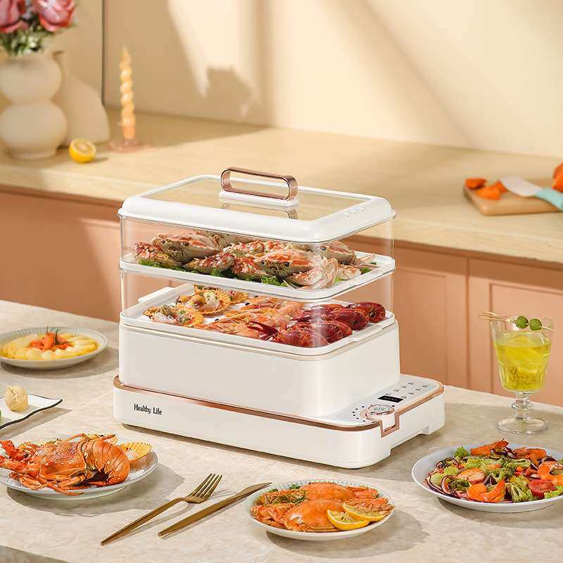 电蒸锅多功能家用电蒸锅可预约定时三层四层大容量一体可视蒸汽锅