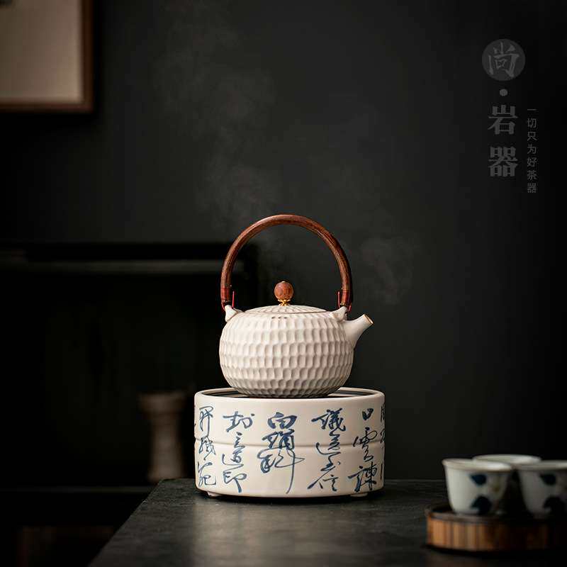 复古白色提梁壶陶瓷茶壶炭火电陶炉加热泡茶壶室内围炉煮茶套装
