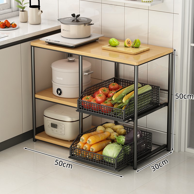厨房置物架日式落地n微波炉烤箱储物架可移动简约收纳架放菜架子