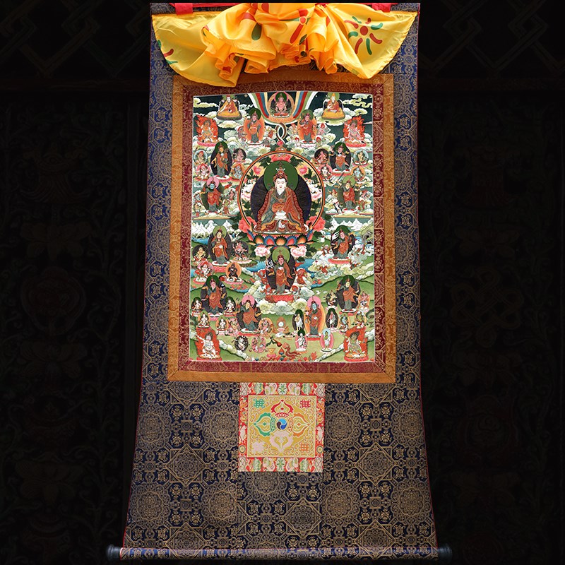 莲师遂意成就矿物颜料微喷唐w卡 藏传密宗高清定制佛像菩萨精裱画