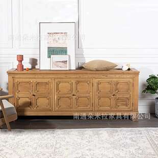 美式乡村实木电视柜法式复古餐边柜橡木原木风家具储物柜双门三门