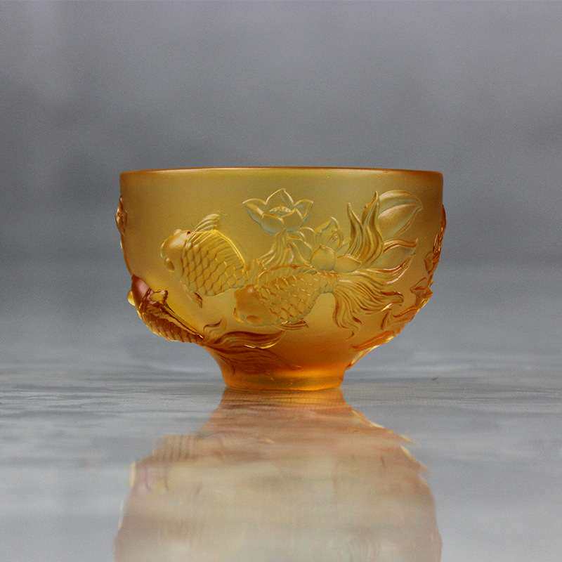 古法琉璃碗一对装保险公司周年庆商务纪念品琉璃餐具茶杯厂家生产