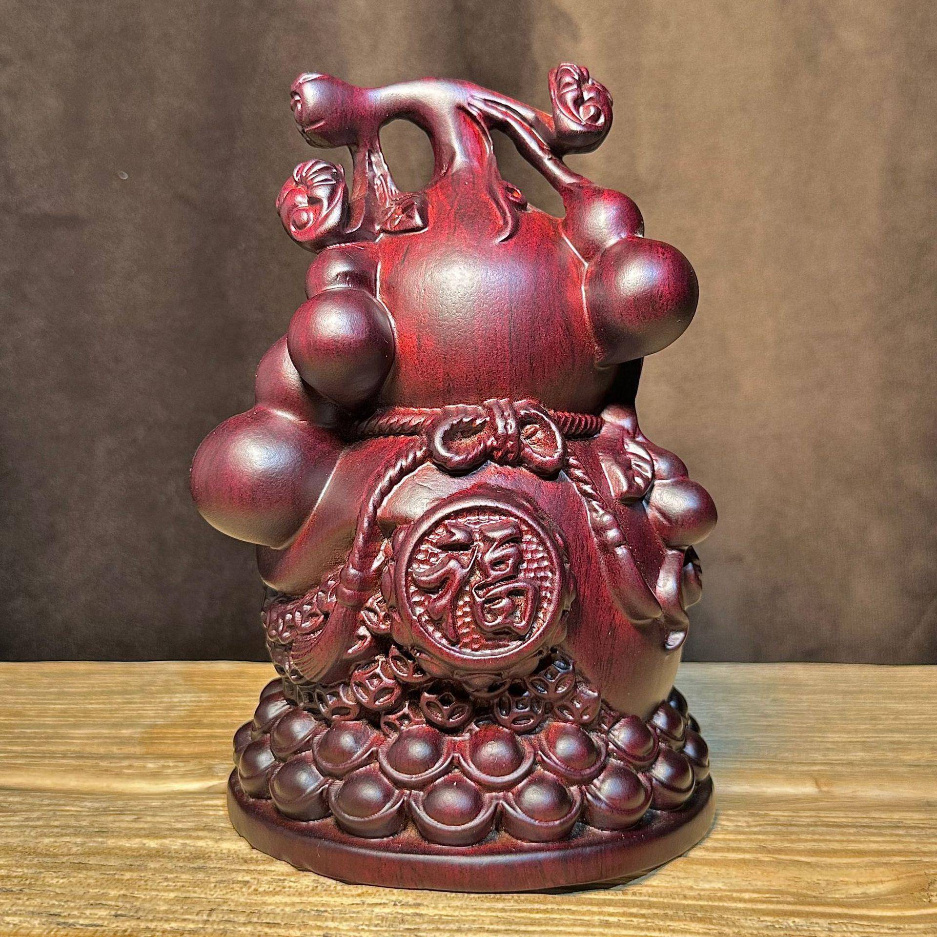 黑檀木金钱葫芦家居客厅电视柜办公装饰工艺品木葫芦摆件礼盒包装