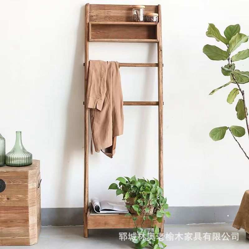 老榆木衣帽架落地挂衣架卧室简易网红收纳置物鞋架创意衣服挂包架