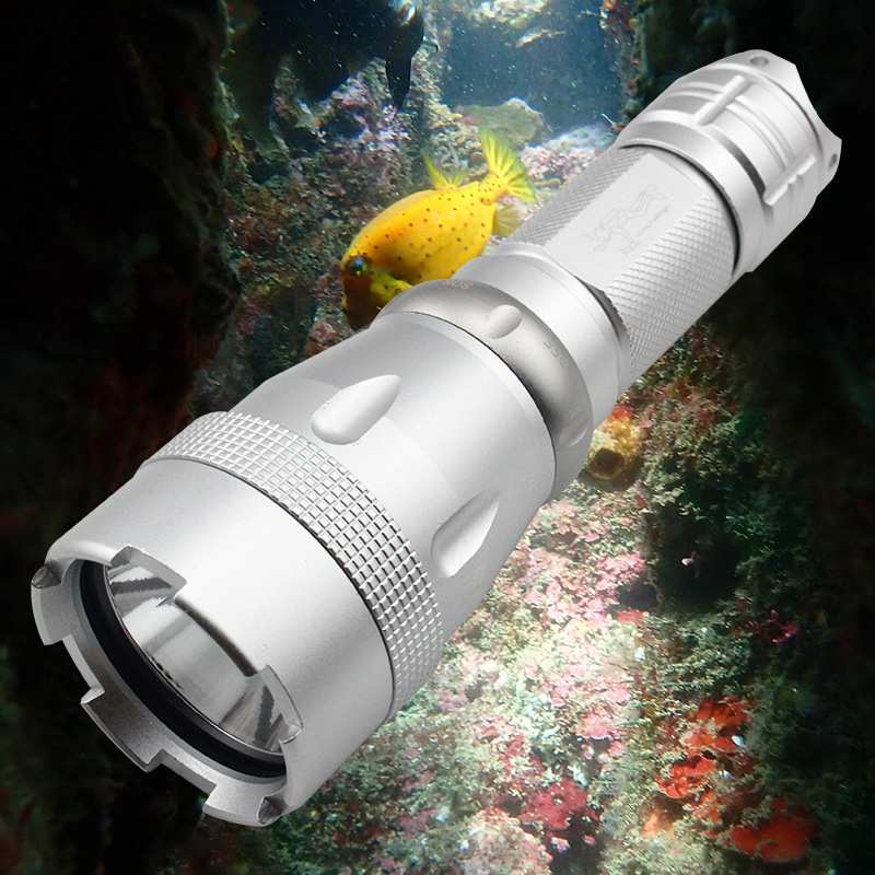 L2 LED补光白黄光潜水T6 LED手电筒强光远射水下防水灯26650