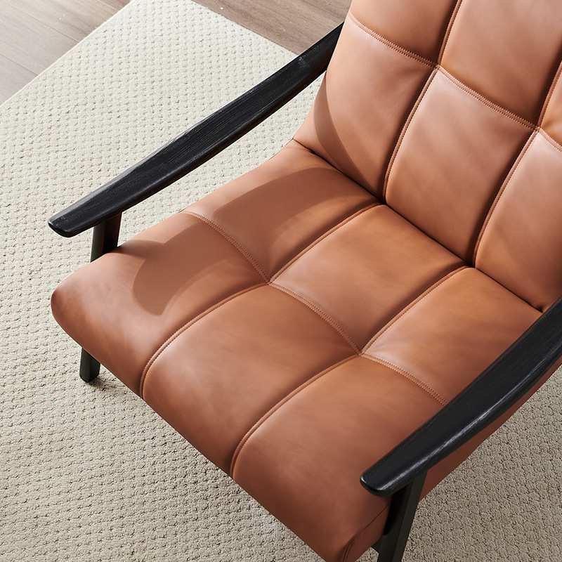 意式极简设计师单椅芬恩白蜡木客厅阳台洽谈真皮单人沙发休闲椅