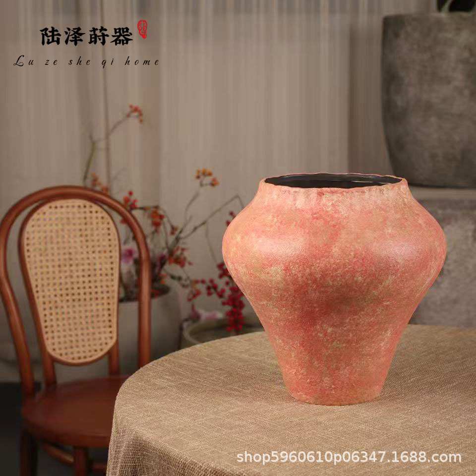 侘寂风陶瓷花瓶粗陶瓶插花复古手工民宿酒店摆件客厅耐腐蚀花瓶