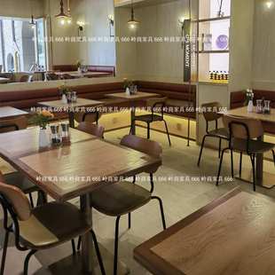 工业风餐厅小吃店实木桌椅组合甜品烘焙店美式餐桌网红小酒馆桌椅