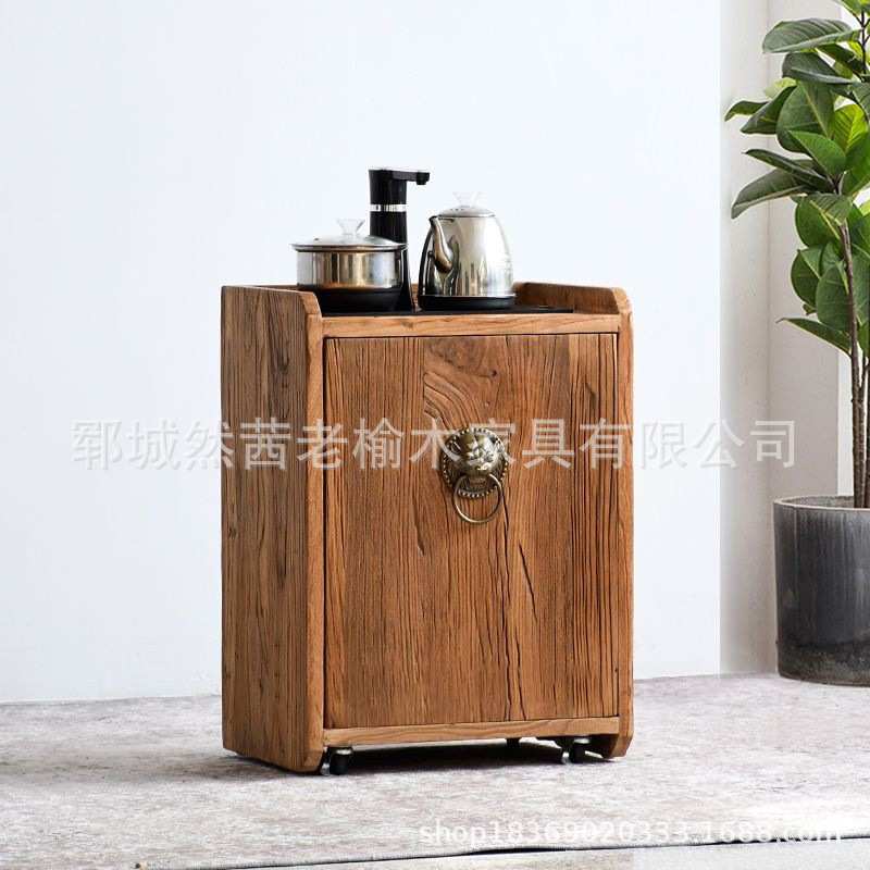 老榆木中式餐边柜复古靠墙储藏茶水柜实木玄关可移动禅意烧水柜