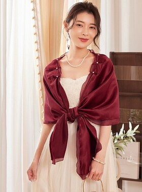 红色新娘小披肩围巾婚庆婚纱巾女士伴娘外套晚礼服旗袍外搭88619