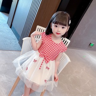 格子公主网纱裙超仙洋气童裙 女童纯棉时尚 宝宝连衣裙夏季 2023新款