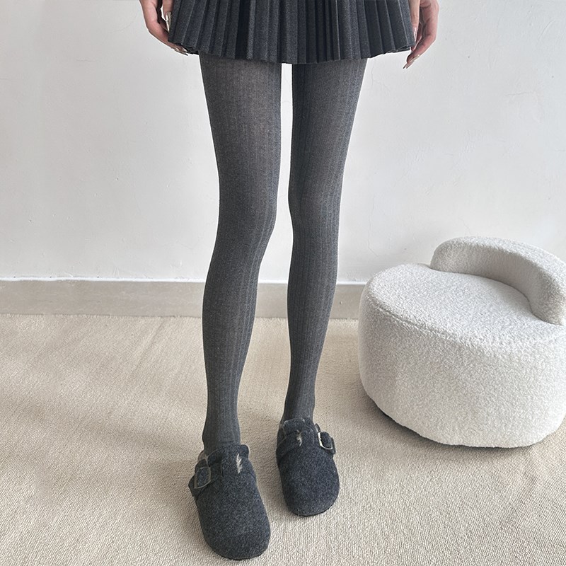日系灰色连裤袜女春秋款外穿微压显瘦竖条纹袜裤高腰打底裤咖啡色