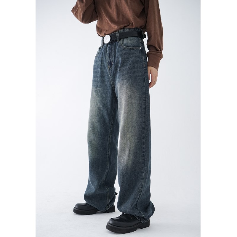 未兑商店秋冬季新款日系复古牛仔裤四季款直筒水洗宽松做旧男女款