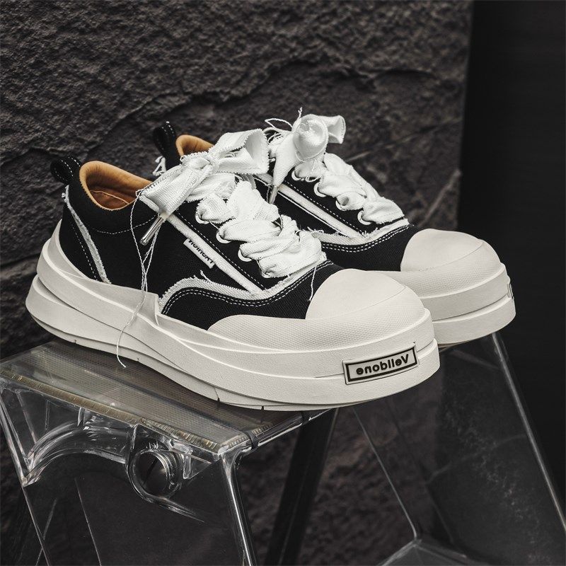 2025新款男鞋春季透气帆布鞋厚底毛须绷带小众板鞋潮流大头休闲鞋,流行男鞋,休闲板鞋,淘宝优惠券,粉丝福利购,淘宝优惠卷