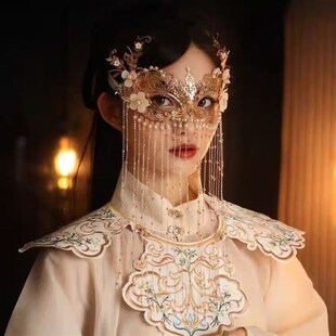 舞会罩面具半脸古装遮面汉服配饰古风流苏面帘遮脸面纱女道具