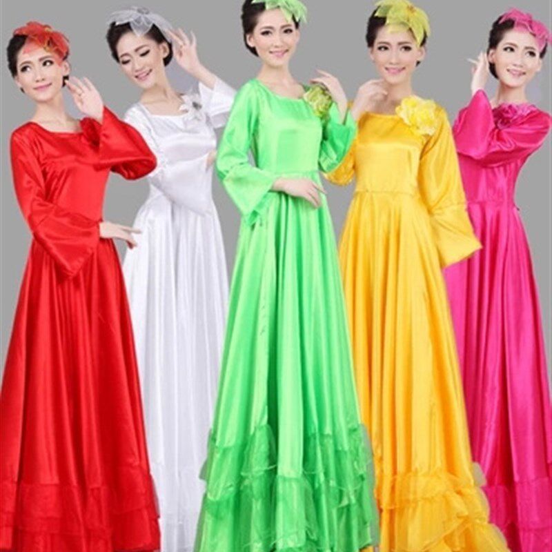 现代民族舞蹈演出服装大合唱开场舞大摆裙长裙连衣裙演出服成人女