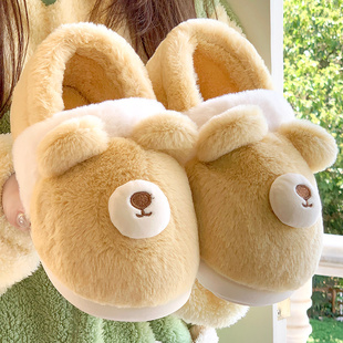 女学生宿舍保暖毛绒可爱棉鞋 秋冬季 外穿女 2024新款 厚底包跟棉拖鞋