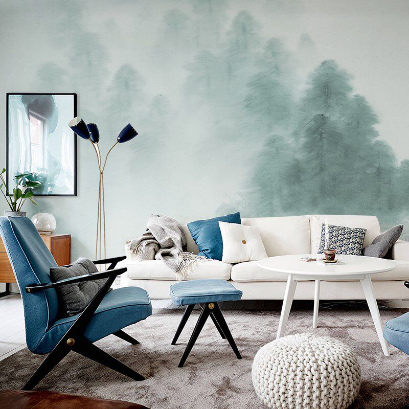 3D北欧清新餐厅壁画电视背景墙壁纸现代简约卧室客厅轻奢森林墙纸