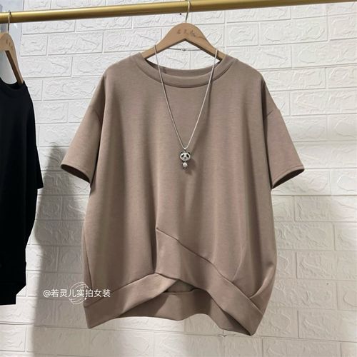 若灵儿空气棉夏季韩版宽松休闲遮肉显瘦简约百搭女装大码短袖上衣