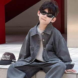 男童牛仔套装春秋款2025新款男童牛仔服儿童衬衫外套牛仔裤2件套