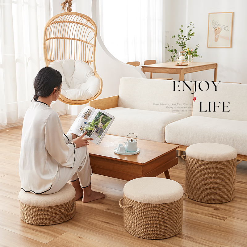 夏季麻绳编织蒲团日式地上坐垫客厅阳台卧室飘窗透气坐墩民族风凳